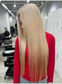 ロング　ハイトーン　ダブルカラー　髪質改善　ケアブリーチ　