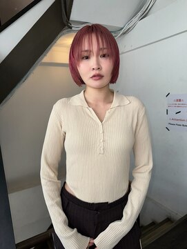 ボウ(BOW) くすみピンク×ミニボブ