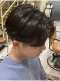 センターパートスパイラルパーマツーブロック刈り上げメンズヘア