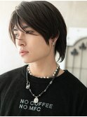 20代30代ダークアッシュ斜めバングいかつめメンズカットc新所沢