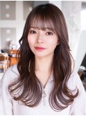 フェミニンロング大人かわいいぱっつん前髪レイヤーカット小顔