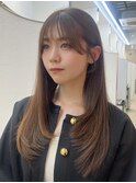 ロング前髪ありフェイスレイヤーキャメルベージュ