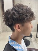 メンズ/アップバング/ツーブロックマッシュ/束感ショート波巻き