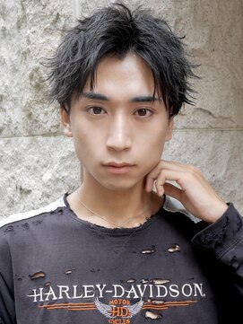 メンズフィール 南森町(MENS FEEL) ブルーブラック/フェザーパーマ/サーフカール/センターパート