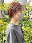 オレンジカラーのマッシュショート
