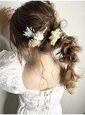 編み下ろしポニー ヘアアレンジ