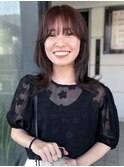 顔周りレイヤー　外ハネミディ　ブラウンアッシュ【天神大名】