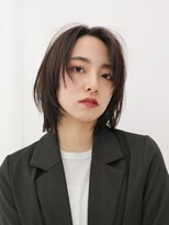 ネオリーブアイム 横浜西口店(Neolive aim)&nbsp;黒髪ボブルフネビージュ耳掛けひし形小顔ワンレンくすみベージュ