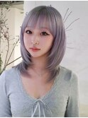ミディアム顔周りレイヤー韓国ヘアおくれ毛美髪_ba546701