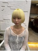 【Bormee】ワイドバング/ハイトーン/ボブ/ベビーイエロー