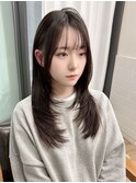 韓国前髪顔周り×ハッシュレイヤー 暗めカラー/酸性ストレート