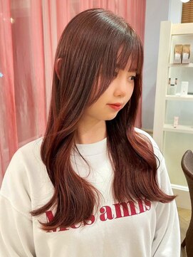 キャパサウス 春日 大野城店(CAPA south) ピンクブラウン ブリーチなしダブルカラー 顔周りカット 艶髪
