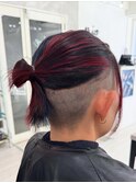 ツーブロックボブハイライトカラーレッドブルーカラー