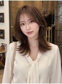 ミディアムレイヤー顔周りレイヤーブラウン韓国ヘア京都河原町