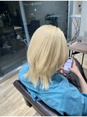 くびれヘアアプリコットオレンジ夏ハイライトカラー