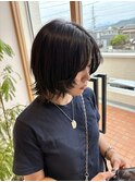 ショートウルフ/顔まわりレイヤー/オリーブ/透明感カラー