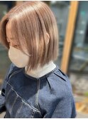 冬の美人見え◎丸みボブケアブリーチ透明感ベージュ