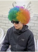 成人式レインボーアフロ針金パーマ特殊パーマ特殊ヘア派手髪