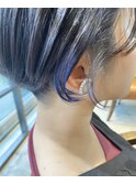 大人美人ショートヘア透明感艶カラーインナーカラーブルー