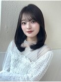 ☆ グレーベージュレイヤーロング前髪パーマオリーブアッシュ