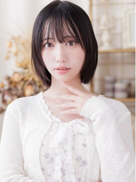 カバーヘア イヴ 戸頭店(COVER HAIR EVE) アッシュブラックブリーチなしシースルー前髪ミニボブ20代a戸頭