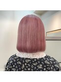大人ボブ切りっぱなしダブルカラーブリーチ1回のピンクカラー