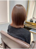 イメチェンハッシュカットフルバング似合わせレッドブラウン