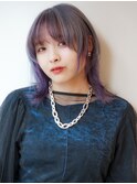 インナーカラー パープル シルバー レイヤー ウルフカット