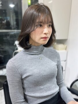 ランテルディ 渋谷(LANTERDIT) シースルーバング　顔周りカット　丸みボブ　艶感　ブラウン