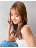 美髪レイヤーカット前髪ウェーブミディアムナチュラルカール