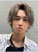 【七三かき上げマッシュウルフ&ケア波巻きスパイラルパーマ】