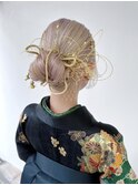 卒業式 成人式 振袖 袴 着付け ヘアアレンジ水引き金箔金粉K1117