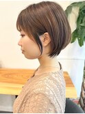 小顔カットショートボブ大人可愛いアッシュオリーブ