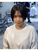 顔まわりレイヤーショートシースルーバングボブマッシュショート