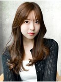 ☆フェミニンロング大人かわいいぱっつん前髪レイヤーカット小顔