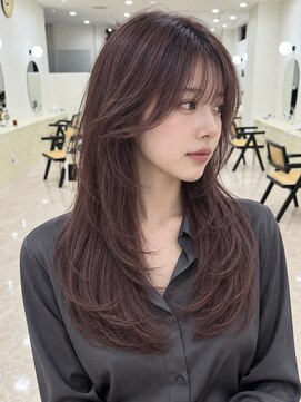 モト 船橋(moto) 韓国アイドルロングバタフライレイヤー艶髪モーヴブラウン船橋