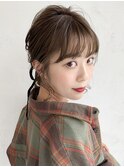 リボンアレンジ_ウェーブパーマフォギーベージュ耳かけ_66572