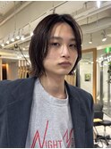 =メンズボブ/ダークアッシュ/ニュアンスパーマ/メンズウルフ