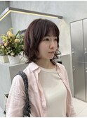 ミディアムパーマ×大人ピンク