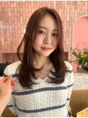 ロング顔まわりレイヤーアプリコットオレンジカラー