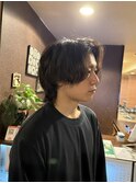 センターパートウルフ×癖毛