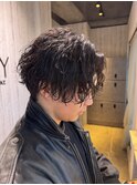 縦落ちウルフパーマウザバング/波ウェーブツイストパーマメンズ