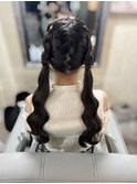 編み込みハーフアップ