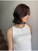 切りっぱなしボブヘーゼルベージュボブブラウンカラー前髪なし