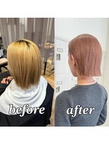 パプスドコワフュール 甲子園口店(Pap's de coiffeur)&nbsp;ピンクベージュカラー切りっぱなしボブ