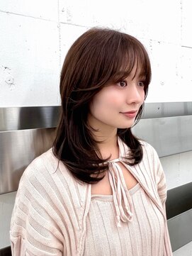 ノク 渋谷(nok) 韓国オリーブカラーオリーブベージュ顔まわりレイヤー前髪パーマ