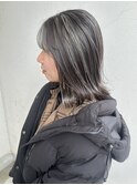 冬の透明感グレージュハイライトカラー