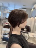 前髪なしショート／似合わせ／大人ショート／オリーブカラー