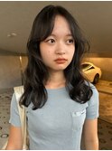 レイヤーカット/ゆる巻き/黒髪ヘア