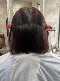 縮毛矯正＋レッドカラー＋前下がりボブです。